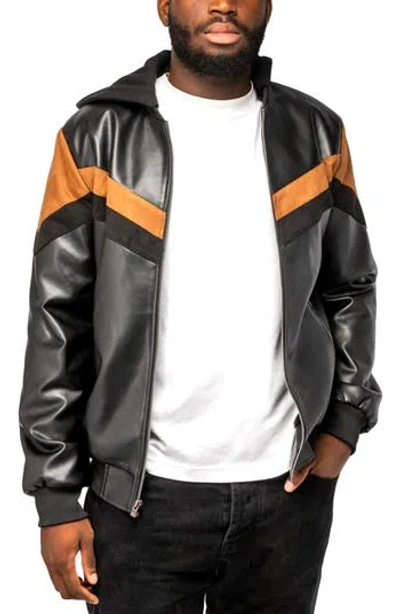X-ray Xray Hooded Faux Leather Jacket In Black/brown