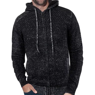 X-ray Hooded Full Zip Up Sweater With Leather Shoulder Patch In Black