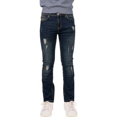 X-ray Xray Kids' Raw X Rip & Repair Distressed Neon Stitch Jeans In Indigo