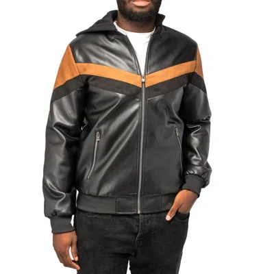 X-ray Men's Shiny Polyurethane And Faux Suede Detailing With Faux Shearling Lining Hooded Jacket In Black,brown