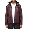 X-ray Men's Grainy Polyurethane Moto Jacket With Hood And Faux Shearling Lining In Burgundy,black