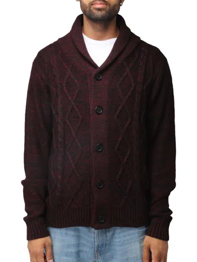 X-ray Men's V-neck & Shawl Collar Cable Knit Button Down Cardigan Sweater In Burgundy