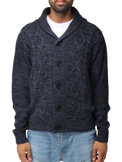 X-ray Men's V-neck & Shawl Collar Cable Knit Button Down Cardigan Sweater In Blue