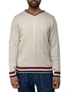 X-ray Tipped V-neck Cable Knit Pullover Sweater In Cream