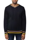 X-ray Tipped V-neck Cable Knit Pullover Sweater In Navy