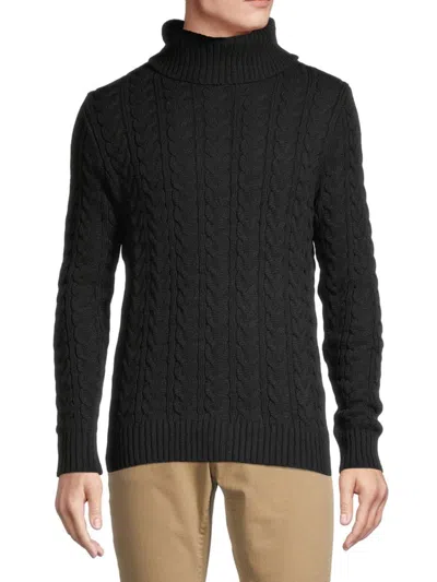 X-ray Men's Cable-knit Turtleneck Sweater In Black