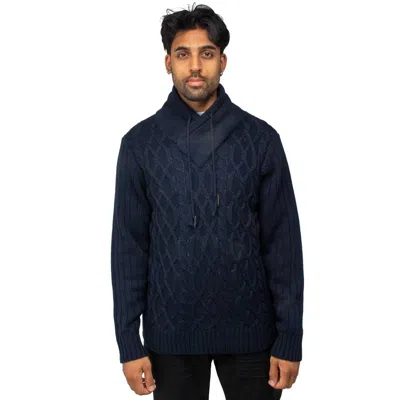 X-ray Men's Casual Cable Knitted Cowl Neck Pullover Sweater In Blue