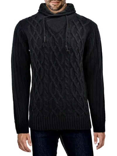 X-ray Men's Faux Fur Lined Collar Cable Knit Sweater In Black