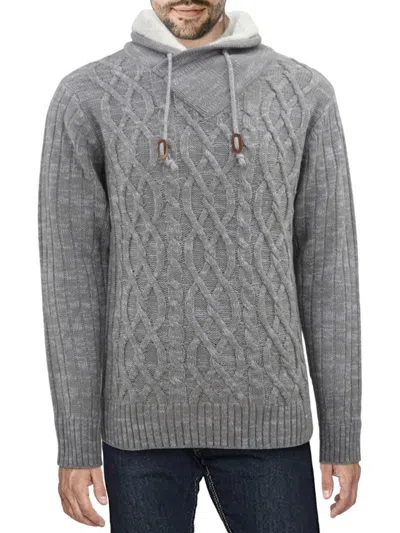 X-ray Men's Faux Fur Lined Collar Cable Knit Sweater In Light Grey