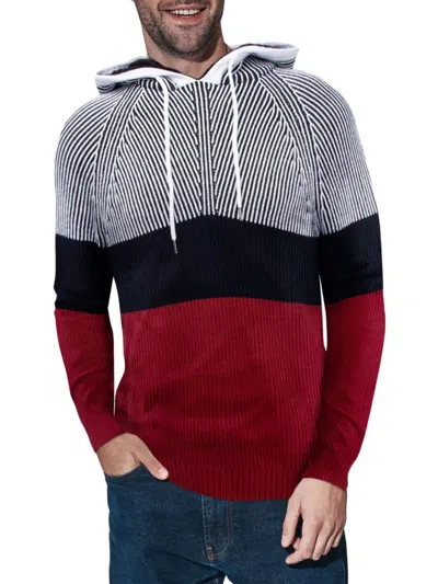 X-ray Men's Faux Shearling Lined Striped Hoodie In Red