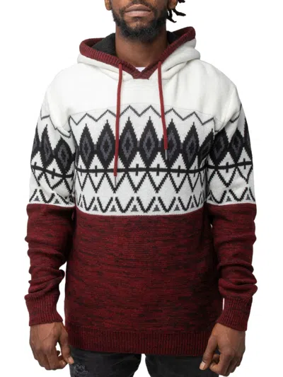 X-ray Men's Patterned Faux Shearling Lined Hoodie In Jester Red