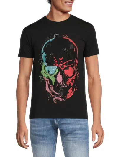 X-ray Men's Rainbow Embellished Skull Tee In Black