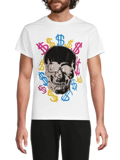 X-ray Men's Rhinestone Money Skull Graphic T-shirt In White