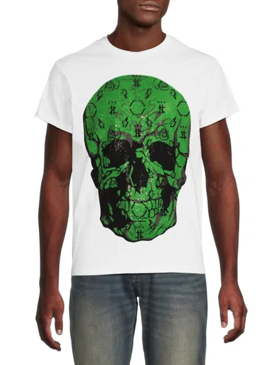 X-ray Men's Rhinestone Skull Garphic T-shirt In White