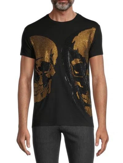X-ray Men's Rhinestone Skull Graphic Tee In Black Gold