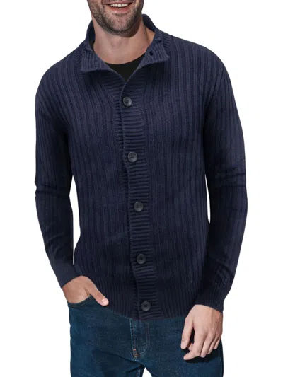 X-ray Men's Ribbed Highneck Cardigan In Navy