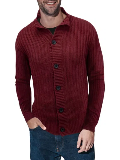 X-ray Men's Ribbed Highneck Cardigan In Red