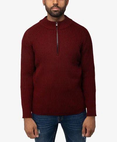 X-ray Men's Ribbed Mock Neck Quarter-zip Sweater In Burgundy