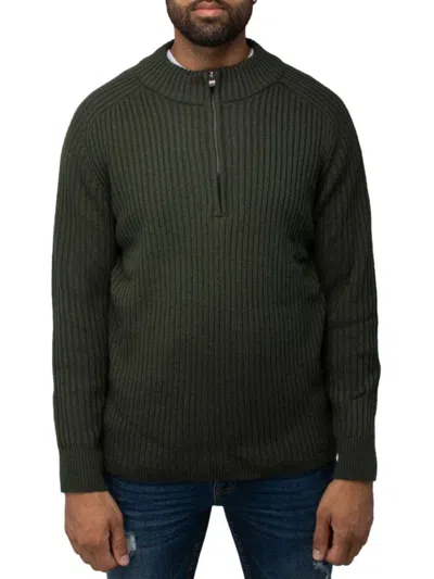 X-ray Men's Ribbed Mock Neck Quarter-zip Sweater In Olive