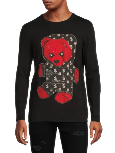 X-ray Men's Teddy Bear Embellished Long Sleeve T-shirt In Black