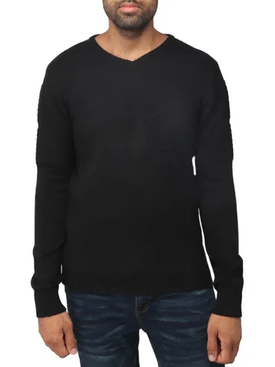 X-ray Men's Textured V Neck Sweater In Black