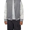 X-ray Men's Wool Varsity Bomber Jacket W/grainy Pu Sleeves In White