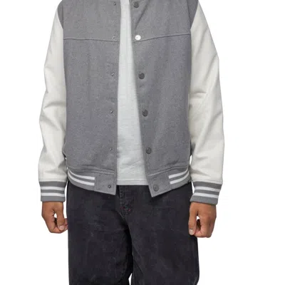 X-ray Men's Wool Varsity Bomber Jacket W/grainy Pu Sleeves In Gray