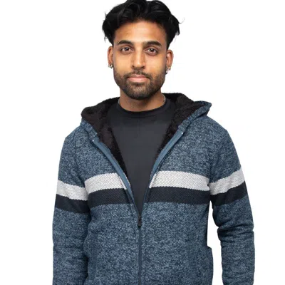 X-ray Men's Zip Up Hooded Sweater With Stripes & Lining In Blue