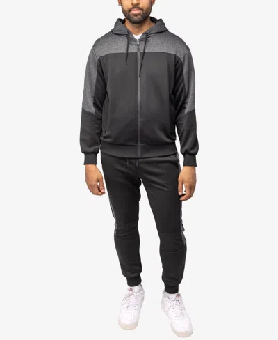 X-ray Men's Zip Up Hoodie Track Suit In Black,heather Charcoal
