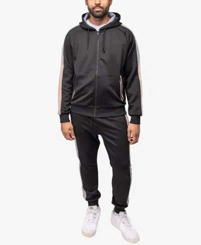 X-ray Men's Zip Up Hoodie Track Suit In Black,heather Grey