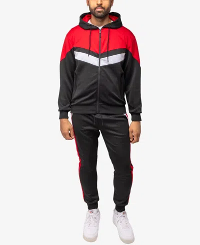 X-ray Men's Zip Up Hoodie Track Suit In Black,red,white
