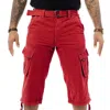 X-ray Mens Belted Long Cargo Shorts With Draw Cord In Red