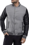 X-ray Xray Mixed Media Faux Leather Bomber Jacket In Grey/black