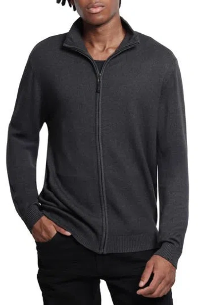 X-ray Xray Mock Neck Full Zip Sweater In Heather Charcoal