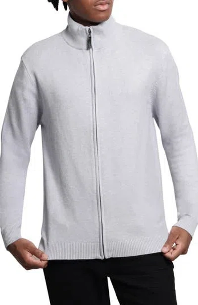 X-ray Xray Mock Neck Full Zip Sweater In Light Heather Grey
