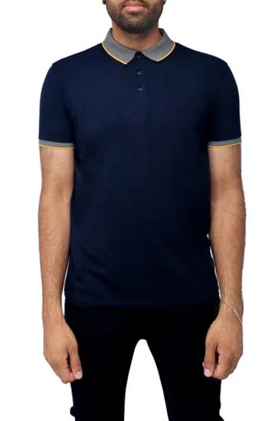 X-ray Xray Pipe Trim Knit Polo In Navy/mustard