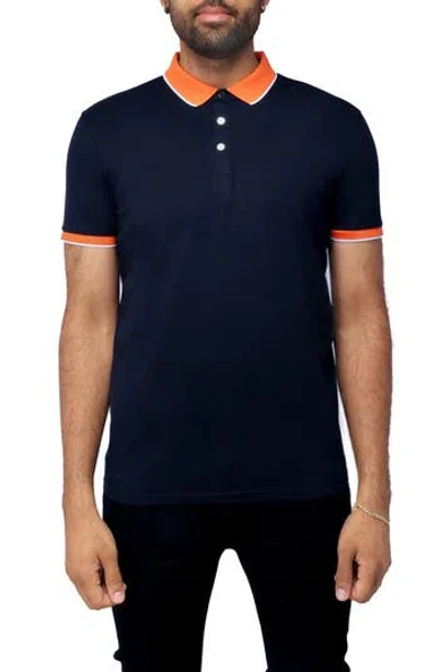 X-ray Xray Pipe Trim Knit Polo In Navy/vermillion