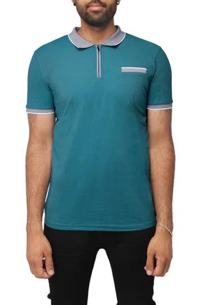 X-ray Xray Pipe Trim Knit Polo In Teal/navy