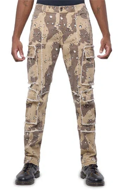 X-ray Xray Print Cargo Pocket Denim Jeans In Brown