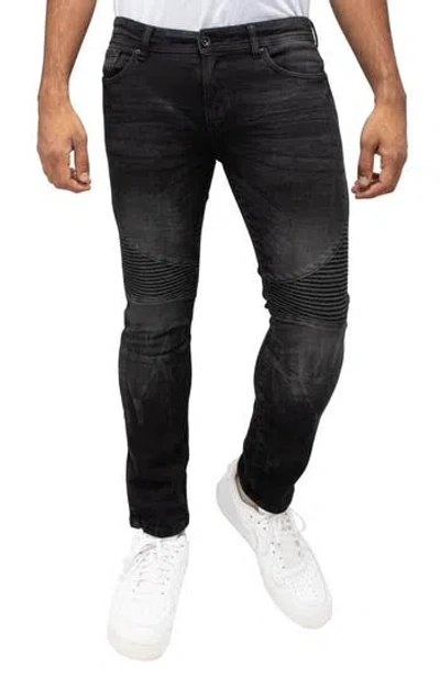 X-ray Xray Raw X Distressed Moto Slim Jeans In Black Wash
