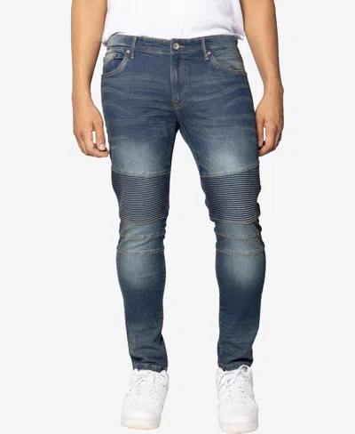 X-ray Raw X Men's Skinny Fit Moto Jeans In Medium Blue Tint