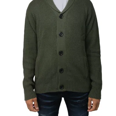 X-ray Shawl Collar Button Down Cardigan Sweater In Green