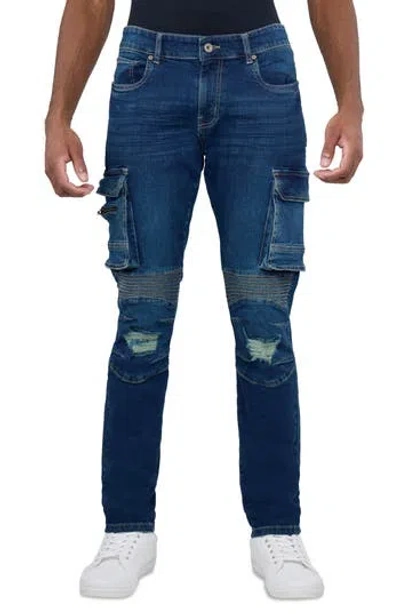 X-ray Xray Slim Fit Rip & Repair Moto Cargo Jeans