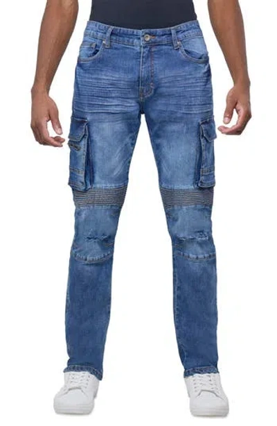 X-ray Xray Slim Fit Rip & Repair Moto Cargo Jeans