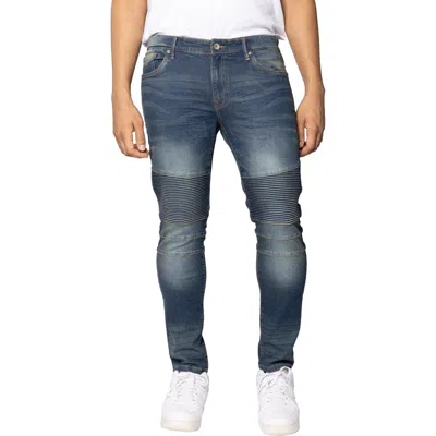 X-ray Xray Stretch Moto Skinny Jeans In Medium Blue Tint