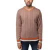 X-ray Tipped V-neck Cable Knit Pullover Sweater In Praline