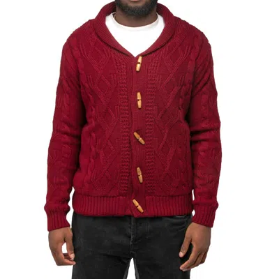 X-ray Waffle Knitted Shawl Collar Cardigan In Red