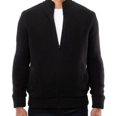 X-ray Xmw-30027 Stand Collar Full Zip Ribbed Sweater In Black