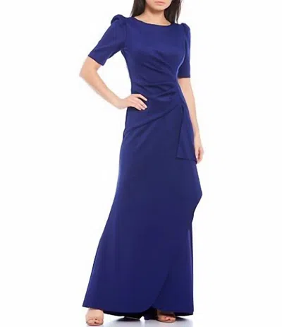 Xscape 3d Floral Applique Scuba Crepe Mermaid Gown In Royal In Blue
