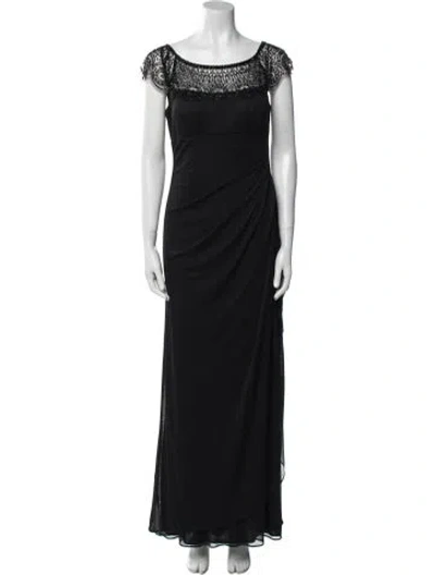 Pre-owned Xscape Bateau Neckline Long Dress In Black